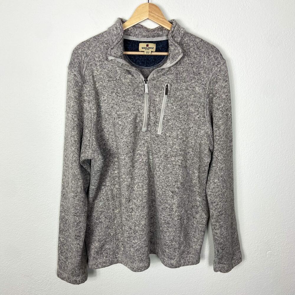 Woolrich Quarter Zip Pullover Sweater‎ Fleece Lined Size XL Gray Long Sleeve